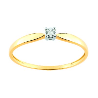 Bague solitaire diamant 0,01 carat sur or jaune et or blanc