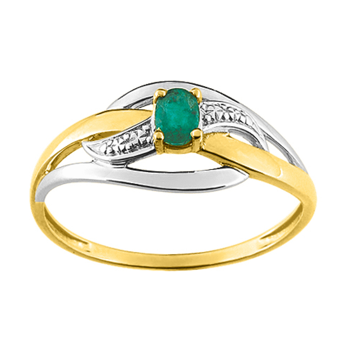 Bague Or 18 Carats Tête D'Aigle - Sertie D'une Émeraude Et De Diamants - Bijou Occasion