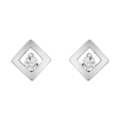 Boucles d’oreilles diamant 4 griffes carrés Or Blanc